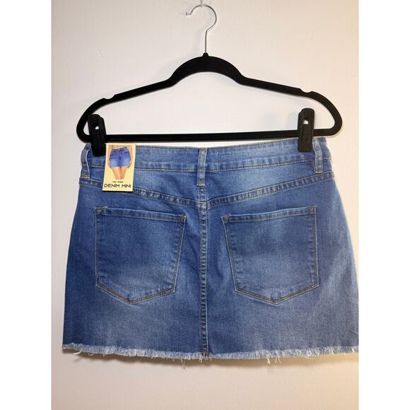 RISE Stretchy Denim Mini Skirt - Size L - Light Indigo - Picture 5 of 9